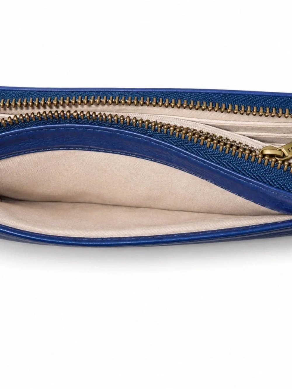 Fossil Blue Leather Zip Around Wristlet Wallet